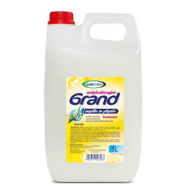 Mydło Do Mycia W Płynie Antybakteryjne Lanolina Gliceryna GRAND 5L Kremowe
